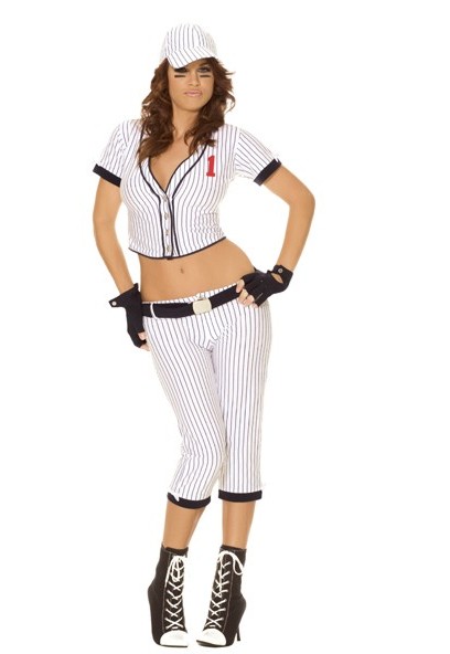 Elegant Moments Women's 5 pc Homerun Hottie Costume - WHITE/NAVY - L