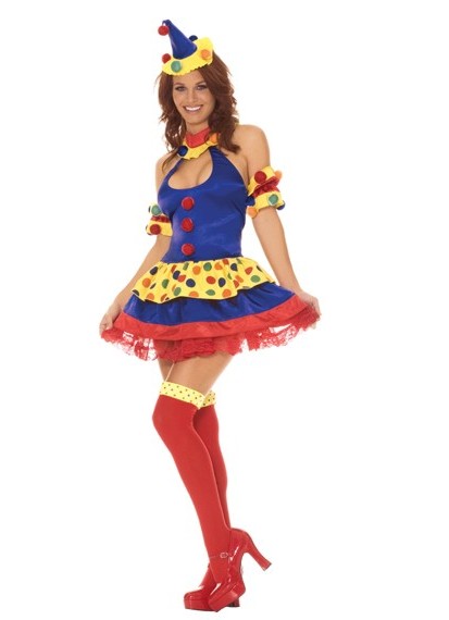 Elegant Moments Women's 4 pc Clowning Around Costume - BLUE/RED - L