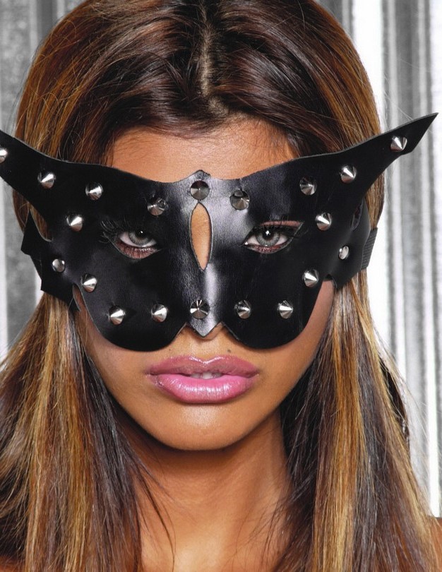 Elegant Moments Women's Leather cat mask with studs - BLACK - One Size