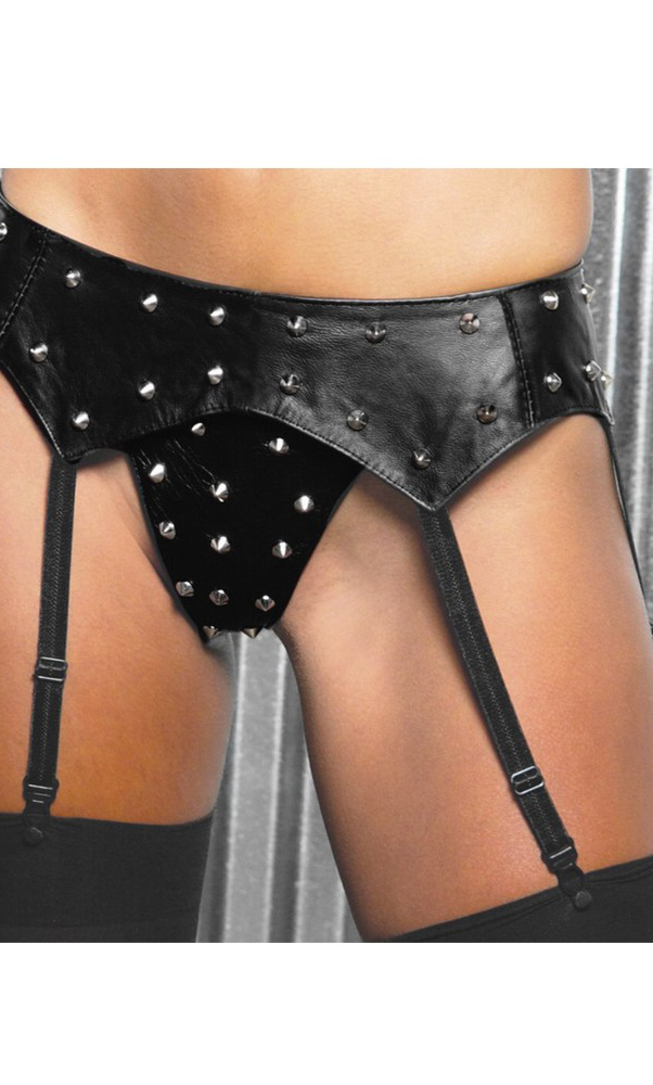 Elegant Moments Women's Leather garter belt with stud detail - BLACK - One Size