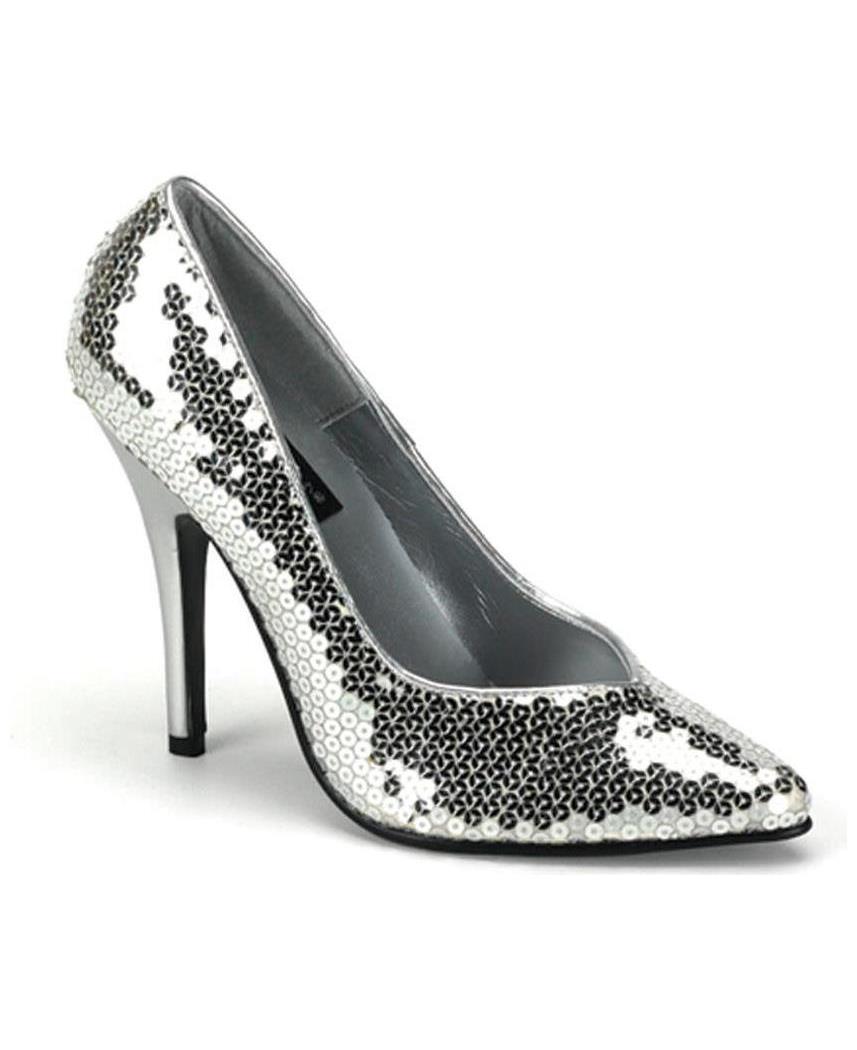 Pleaser Women's Seduce Sequin Pump Silver Shoes - 10