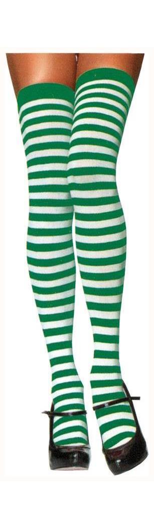 Leg Avenue Women's Stockings Thigh High Striped White/Green - Standard