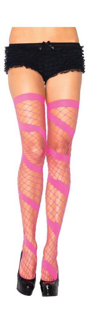 Leg Avenue Women's Diamond Net Thigh High Neon Pink - Standard for Valentines Day