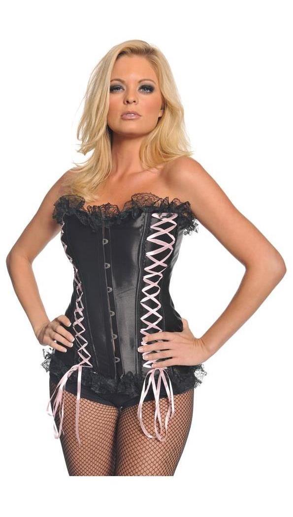 Underwraps Carnival Corp. Women's Bustier Black With pink Ribbon - 14-16