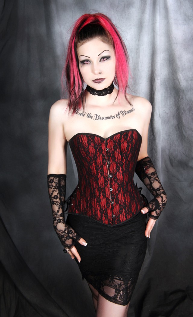 Timeless Trends Women's Red with Black Lace Over bust Corset - Size32M for Valentines Day