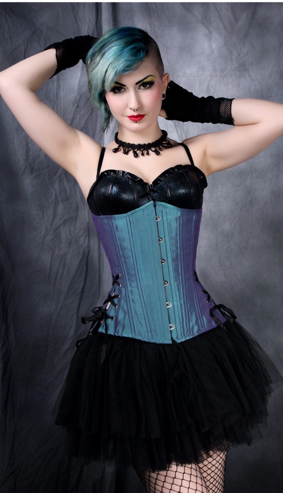 Timeless Trends Women's Long Cut Blue Green Iridescent Underbust Corset - Size30