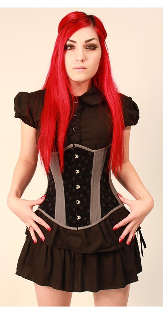 Timeless Trends Women's Black and Grey Velvet Corset - Size34