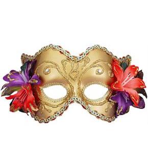 Gold Venetian Half Mask with Flowers