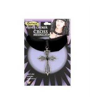 Velvet Choker with Cross
