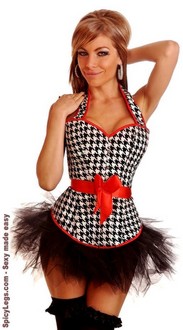 Pin-Up Houndstooth Halter Top Corset and Pettiskirt