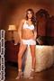 Mesh bra, skirted thong with long veil in back