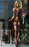 Embroidered lace cups dress, garter thong and lace leg garters