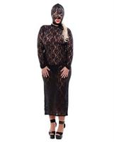 Fetish fantasy stretch lace gown, g-string and hood