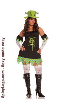 5 pc. Monster Mistress Costume includes halter dress, gloves, arm bands, thigh his and hat