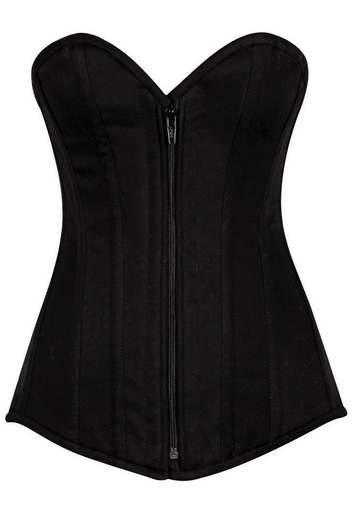 Top Drawer Black Cotton Overbust Steel Boned Corset - SpicyLegs.com