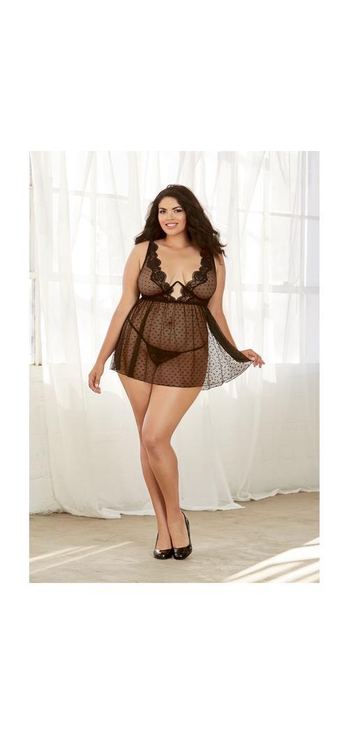 Classy Stretch Lace & Point D'esprit Mesh Garter Chemise Barbados Cherry Sm
