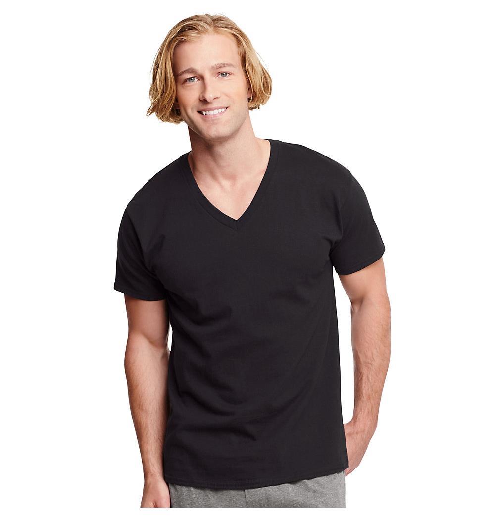 Hanes Classics Men's Traditional Fit ComfortSoft TAGLESS Dyed Black V 