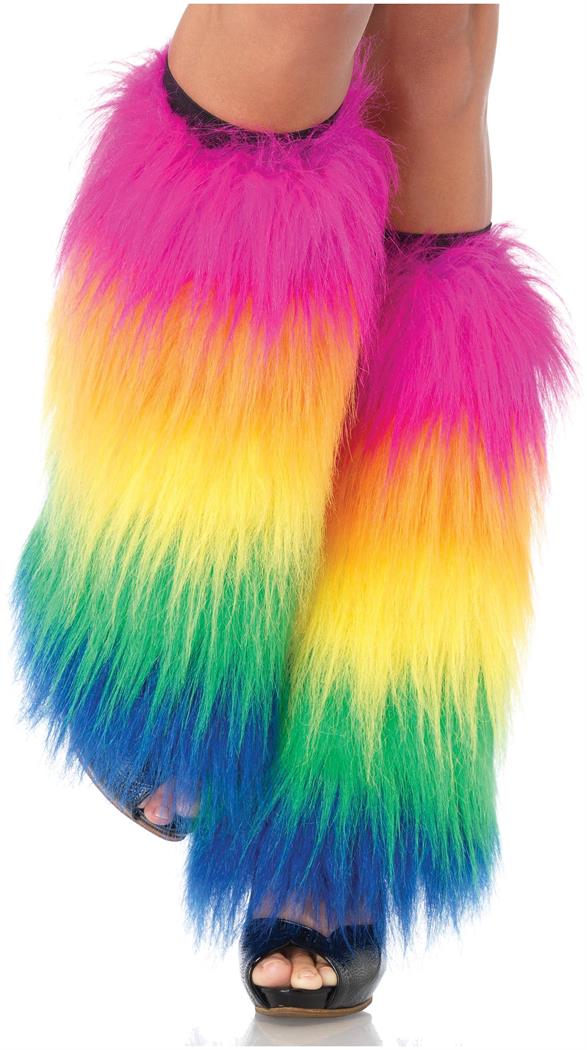 Furry rainbow leg warmers