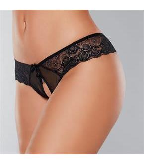 Open Panty. Lace and mesh front with dual bow trim. Lace back with dual straps.