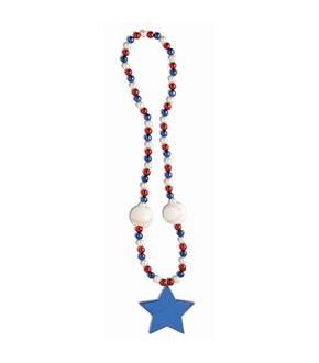 Patriotic 40" Baseball & Star Bead Necklace (1)