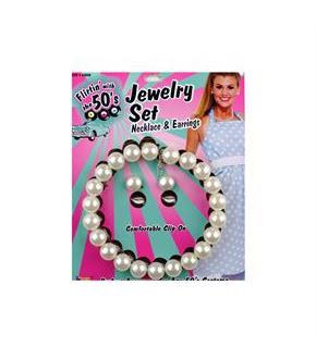 50's Pearl Necklace and Earrings Set