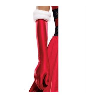 Satin Elbow Length Gloves with Plush Fur Trim