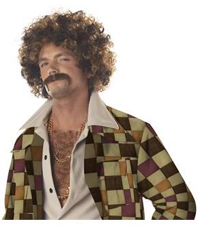 Disco Dirt Bag Wig & Moustache Adult
