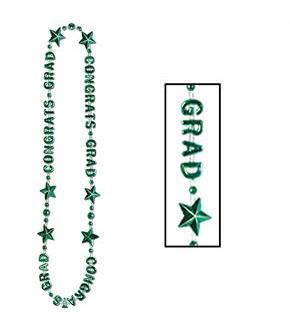 Congrats Grad Green Graduation Bead Necklace