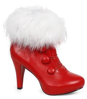 Women's Red Ankle Boots with Faux Fur