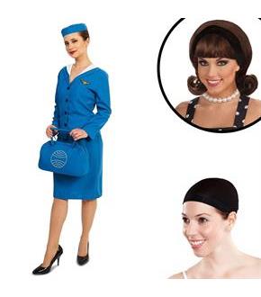 Retro Glam Airline Stewardess Adult Costume Kit