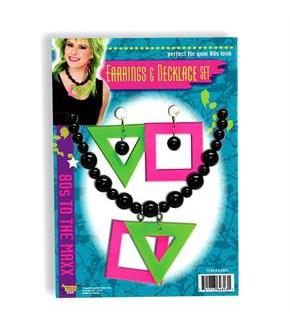 80s Neon Earrings And Necklace Set