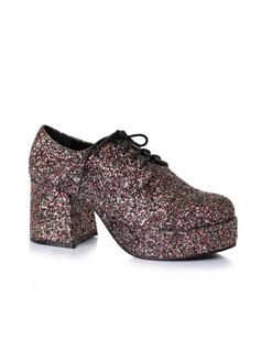Men's 3 inch Heeled Platform Black Glitter Disco Shoe