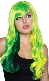 Ladies Fancy Green and Yellow Wig