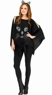 Womens Cat Glitter Poncho Costume