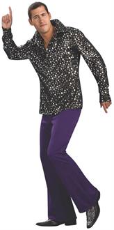 Adult Disco Shirt - Black With Silver Stars Costume
