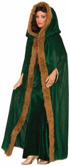 Faux Fur Trimmed Cape Green