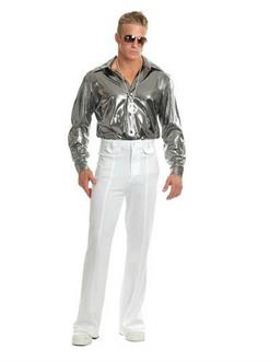Mens Silver Nail Head Disco Shirt-P (Plus