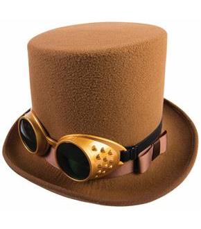 Steampunk Hat w/Goggles-Brown
