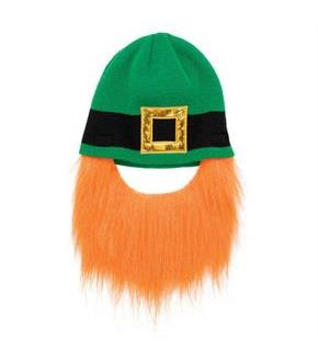 St. Patrick's Day Beanie Hat With Attached Beard