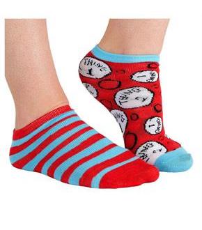 Dr Seuss Adult Mismatched Thing 1 & Thing 2 No-show Socks