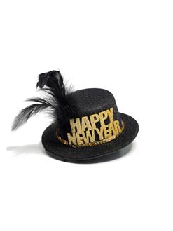 NYE Mini Black & Gold Hat with Feather