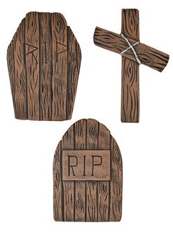 set of 3 Wood Look R.I.P 2 Foot  Tombstone