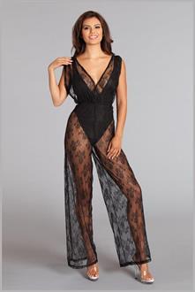 Lace overlay jumpsuit with bodysuit lining