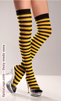 Nylon Striped Black And Yellow Thigh High