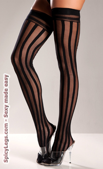 Nylon Striped Thigh Highs