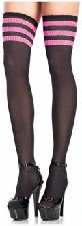 Athletic Ribbed Thigh Highs with Three-Stripe Top