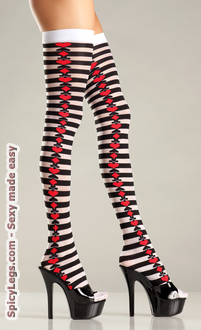 Opaque Striped Thigh Highs with Suits on Side