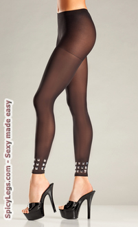 Opaque Footless Tights with  Studded Cuffs