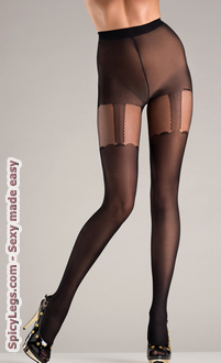 Opaque black pantyhose with suspender designs.