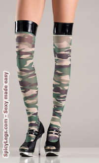 Camouflage stockings with vinyl tops.